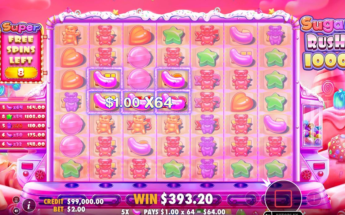 Win screen after a cluster pays, shown in A$.