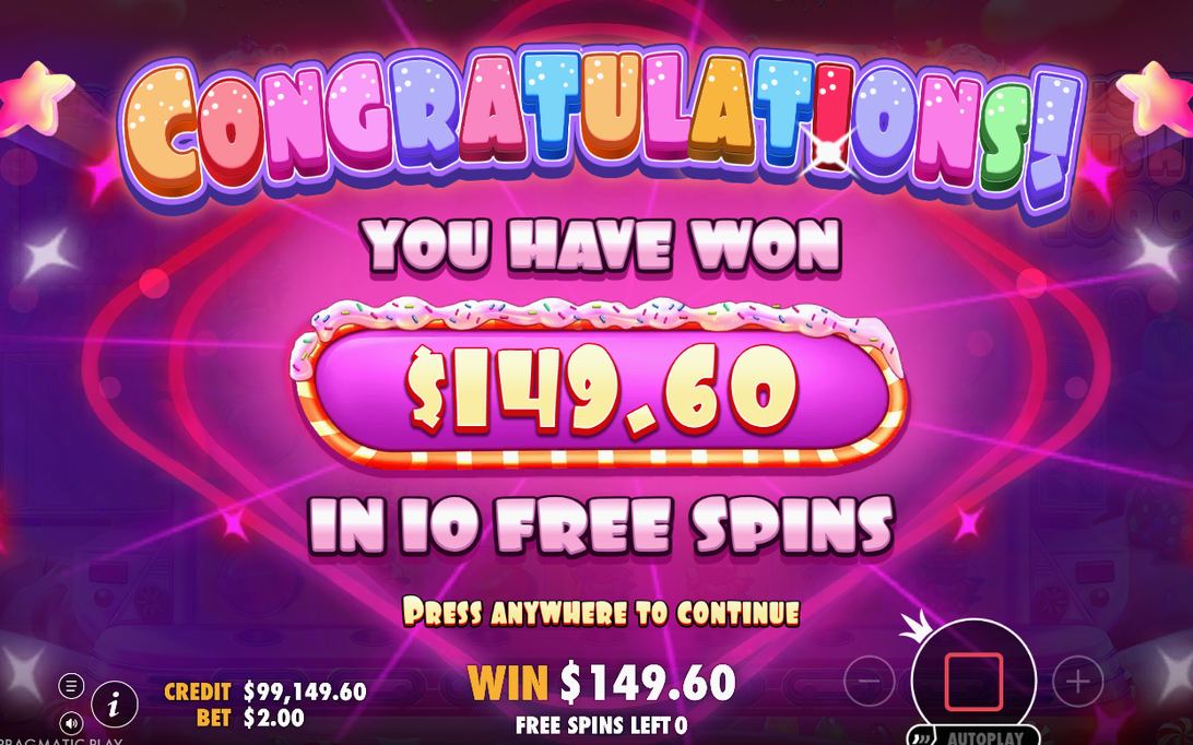 Win screen at the end of a tumble chain.